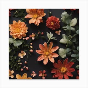 Flowers On A Black Background Canvas Print