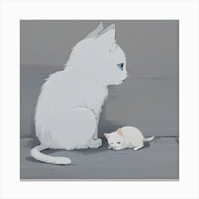 White Cat And Kitten Canvas Print