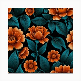 Orange Flowers On A Black Background Canvas Print