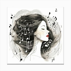 Woman Seeing Musical Notes Canvas Print Canvas Print