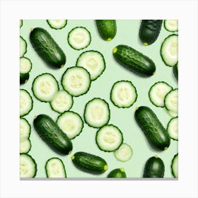 Cucumbers On A Green Background 1 Canvas Print