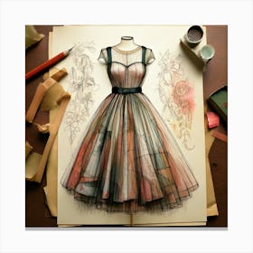 Firefly Frock, Watercolor, Illustration, Paper, Recycled Materials, Fashion Design, Sketch, Detailed (11) Canvas Print