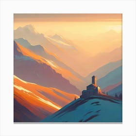 Mountain Village At Sunset Canvas Print