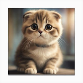 A Cute Scottish Fold Kitty, Pixar Style, Watercolor Illustration Style 8k, Png (11) Canvas Print