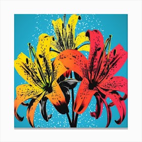 Andy Warhol Style Pop Art Flowers Gloriosa Lily 3 Square Canvas Print