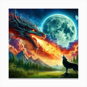 Fire Dragon and Wolf Canvas Print