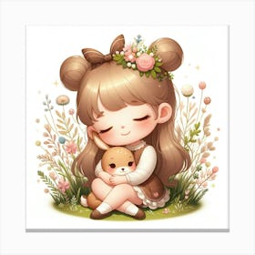 Cute Girl With Bunny Canvas Print