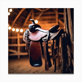 Horse Saddle Hanging In A Barn Canvas Print