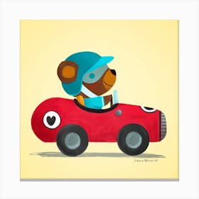 Bear In a Red Car Race Canvas Print