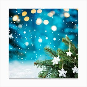 A Christmas Tree Branch Gleaming With Delicate Snowflakes In The Foreground A Merry Banner With Glo (4) Canvas Print