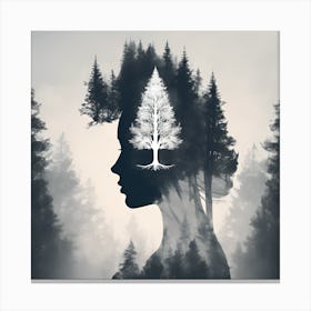 Silhouette Of A Woman In The Forest Canvas Print