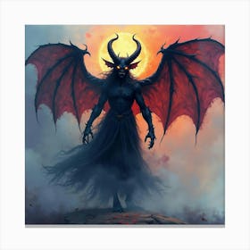 Demon With Dark Energy In A Colorful Watercolor World, Mystical And Eerie 1 Canvas Print