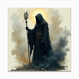 Black Magic Caster In A Watercolor Tempest Of Dark Energies 1 Canvas Print