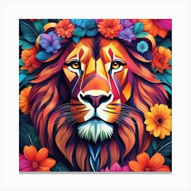 Lion With Flowers Canvas Print