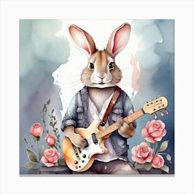 Rabbit With Guitar Canvas Print