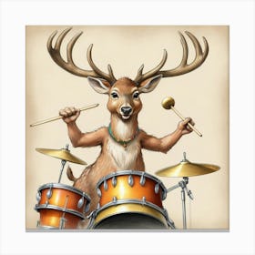 Deer Playing Drums Canvas Print