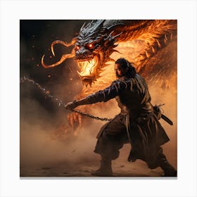 Man Fighting A Dragon Canvas Print