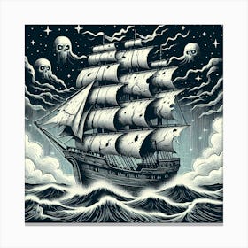 Line Art ghost ship 3 Canvas Print