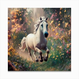 White Horse In The Forest Canvas Print