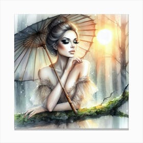 Beautiful Woman With An Umbrella Canvas Print