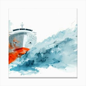 Watercolor Ship In The Sea Canvas Print