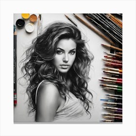 Black And White Drawing Of A Woman Canvas Print