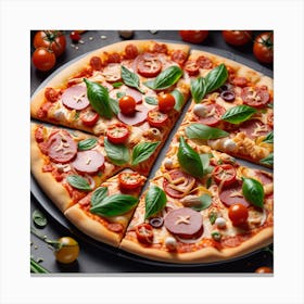 Pizza On A Black Background Canvas Print