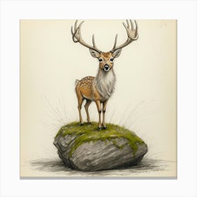 Deer On A Rock Canvas Print