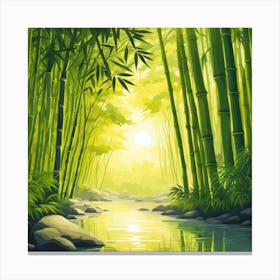 A Stream In A Bamboo Forest At Sun Rise Square Composition 425 Canvas Print