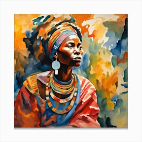 African Woman Colorful Watercolor Painting Canvas Print