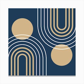 Mid Century Modern Geometric B30 In Navy Blue And Tan (Rainbow And Sun Abstract) 02 Canvas Print