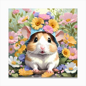 Hamster With Flowers Hat Artwork For Kids Canvas Print