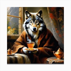 Wolf With Tea 1 Canvas Print