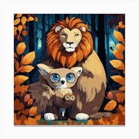 Leo The Lion Hugging The Owl Canvas Print