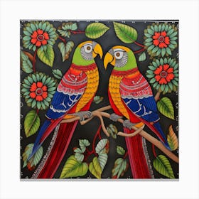 Parrots On A Branch Canvas Print