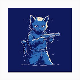 Blue Cat With Gun Canvas Print
