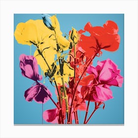 Andy Warhol Style Pop Art Flowers Sweet Pea 1 Square Canvas Print