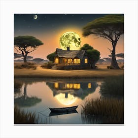 African Serenity Matte Painting of a Cottage in the Savannah 5 Canvas Print