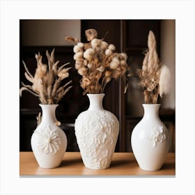 Three Vases With Dried Flowers Canvas Print