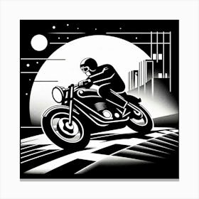 Black And White Motorcycle Rider Canvas Print
