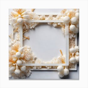 White Frame With Flowers And Shells Canvas Print