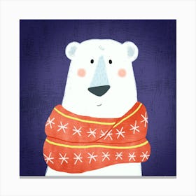 Polar Bear With Scarf Square Canvas Print