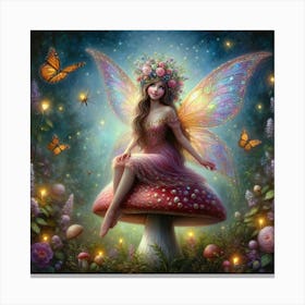 Fairy On A Mushroom Canvas Print