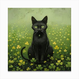 Black Cat In Shamrocks 2 Canvas Print