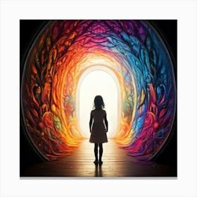 Firefly Whimsical Silhouette Of A Child Emerging Through A Colorful, Ethereal Portal 14372 (2) Canvas Print