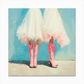 Two Cowgirls In Pink Boots Canvas Print