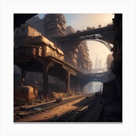 Slum District Beneath The Rusty Railway Bridge Canvas Print