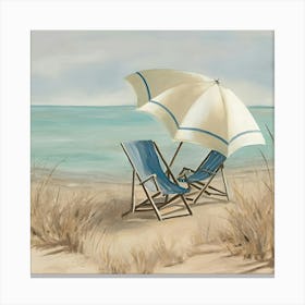 Vintage Painting Beach Chairs Canvas Print