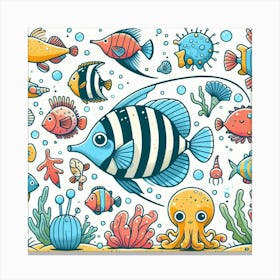 Doodle Fish Set Canvas Print