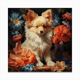 Dog In Flowers 3 Canvas Print